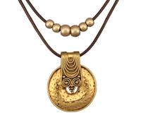 joymiao Bohemian Necklaces for Women Long Leather Necklace with Large Pendant Chunky Boho Hippie Jewelry Pendant Chocker Necklace, Faux Leather Zinc, No Gemstone
