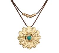 joymiao Boho Necklaces for Women Chunky Circle Necklace Layered Boho Circle Leather Choker Necklace Long Vintage Necklaces Bohemian Jewlery Gifts, Large (2.76" x 2.76", 17.72" chain), Faux Leather, No