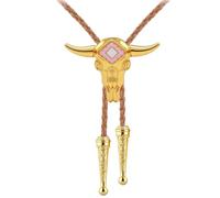 joymiao Cowboy Neck Tie for Men Gold Longhorn Head Pendant Brown Leather Bolo Tie Western Necktie Vintage Texas Bolo for Men Cowgirl Neckties