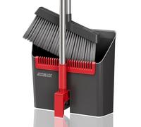 JOYMOOP Black & Red Broom & Dustpan Set, Upright, Built-in Comb, Pet Hair & Hardwood Floor Friendly