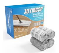 JOYMOOP Flat Mop Pads, Microfiber Mop Cleaning Pads, Washable Pads, Pads Replacement for JOYMOOP Flat Mop or Mop Bucket Set, Pack of 4 Refills 13inch - Grey and Stripe