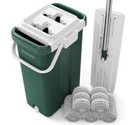 JOYMOOP Heavy Duty Commercial Mops for Floor Cleaning, Wet Dry Mop and Bucket Set with Large Capacity Forest Green Mop Bucket, Includes 5 Reusable 17-Inch Microfiber Mop Pads