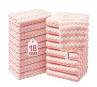 JOYMOOP Microfiber Cleaning Cloth, Pure Pink Towels with Edging, Small Size 18 Pack (9.8" x 9.8"), Absorbent Streak Free Lint Free Rags for Cleaning, Reusable and Washable Towels