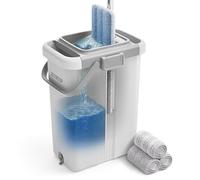 JOYMOOP Mop and Bucket Set - Mops for Floor Cleaning & Wall Cleaner with Long Handle, Include 3 Microfiber Mop Pads - White Bucket (X-Large)