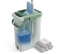 JOYMOOP Mop and Bucket Set - Mops for Floor Cleaning & Wall Cleaner with Long Handle, Include 5 Microfiber Mop Pads - Green Bucket (X-Large)