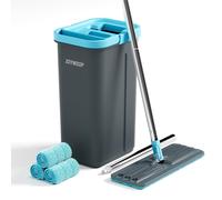 JOYMOOP Mop and Bucket Set with Wringer, with 3 Reusable Microfiber Mop Pads, Mops for Floor Cleaning and Wall Cleaning, Hands-Free Flat Mop for Home