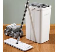 JOYMOOP Mop and Bucket with Wringer Set, Flat Mop and Bucket, Wet and Dry, Includes 5 Reusable Microfiber Mop Pads, Ideal for Hardwood, Laminate Wood Flooring and Tile Cleaning