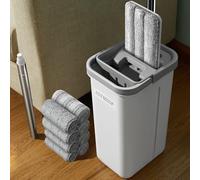 JOYMOOP Mop and Bucket with Wringer Set, Flat Squeeze Mop Flat Head Mop, Dust Mops for Wall Cleaner with Long Handle, Wet and Dry Use Microfiber Mops for Floor Cleaning