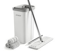 JOYMOOP Mop and Bucket with Wringer Set, Hands Free Flat Floor Mop and Bucket, 60" Mop with 3 Reusable Microfiber Pads, Wet and Dry Use, Floor Cleaning System