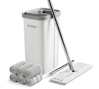 JOYMOOP Mop and Bucket with Wringer Set, Hands Free Flat Floor Mop and Bucket, 60" Mop with 6 Reusable Microfiber Pads, Wet and Dry Use, Floor Cleaning System