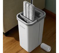 JOYMOOP Mop and Bucket with Wringer Set, Hands Free Flat Floor Mop and Bucket, with 1 Washable Microfiber Pad, Wet and Dry Use, Floor Cleaning System