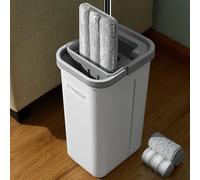 JOYMOOP Mop and Bucket with Wringer Set, Hands Free Flat Floor Mop and Bucket, with 3 Washable Microfiber Pads, Wet and Dry Use, Floor Cleaning System