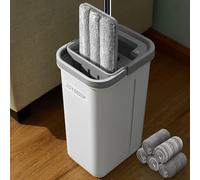JOYMOOP Mop and Bucket with Wringer Set, Hands Free Flat Floor Mop and Bucket, with 5 Washable Microfiber Pads, Wet and Dry Use, Floor Cleaning System