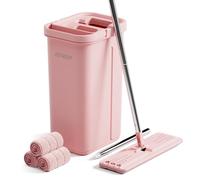 JOYMOOP Pink Mop and Bucket with Wringer Set for Home, with 3 Reusable Microfiber Mop Pads, Hands-Free Self-Cleaning System, Suitable for Floor Cleaning and Wall Cleaner