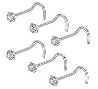 JOYMORE 20g 3.0mm Clear CZ 6pcs 316L Surgical Steel Nose Ring Studs Silver Nose Screw for Women 20 gauge Stainless Steel Nostrial Piercing Nose Rings