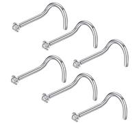 JOYMORE 22g 1.5mm Clear CZ 6pcs 316L Surgical Steel Nose Ring Studs Silver Nose Screw for Women 22 gauge Stainless Steel Nostrial Piercing Nose Rings