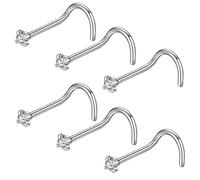 JOYMORE 22g 2.0mm Clear CZ 6pcs 316L Surgical Steel Nose Ring Studs Silver Nose Screw for Women 22 gauge Stainless Steel Nostrial Piercing Nose Rings