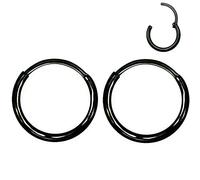 JOYMORE 2pcs 20g 10mm Black 316L Surgical Steel Small Endless Hoop Earrings Nose Rings Hinged Segment Rings Septum Rings Cartilage Earrings 20 gauge Daith Helix Rook Tragus Piercing Jewelry Lip Rings