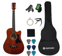 Joymusic 38 inch brown beginner acoustic guitar kit,bundle with a strap with picks holder,digital tuner, set strings, capo,cleaning cloth,6 picks,gig bag.(JG-38C,BR)