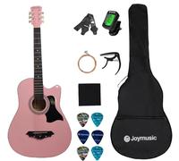 Joymusic 38 inch pink beginner acoustic guitar kit,bundle with a strap with picks holder,digital tuner, set strings, capo,cleaning cloth,6 picks,gig bag.(JG-38C,PK)