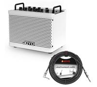 JOYO 15W Portable Bass Amp Combo with 9 Amp Models 6 FX Drum Machine Looper Bluetooth OTG Recording Rechargeable Battery DC-15B and 15 ft 1/4 in Right Angle Instrument Guitar Cable CM-12