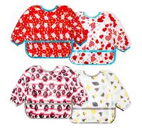 Joyo roy Baby Bibs with Sleeves for Girls 4Pack Weaning Bib Waterproof Baby Bibs for Eating Infant Feeding Bib 1-3 Years Soft Toddler Art Smock Long Sleeve Smock for Eating Toddler Apron for Feeding