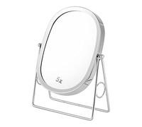 JOYOEIKON Classic Dual Sided 5X/1X Magnifying Makeup Mirror, 360° Swivel Standing Vanity Mirror, Chrome Finish, Modern Style, 23.9L x 17.6W cm, Tabletop Mount