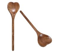 JOYOFREELY 2pcs Heart Shaped Wooden Spoons with Comfortable Grip, Multi-Functional Long Wooden Cooking Utensils for Kitchen Use, Elegant and Delicate Design for Stirring and Serving