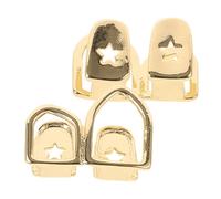 JOYOFREELY 2pcs Hip Hop Golden Metal Grills for Teeth Copper Decorative Mouth Grill Accessories with Hollow Two Tooth Design for Men and Women Music Concert Fashion Performance
