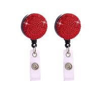JOYOFREELY 2pcs Retractable Round Badge Clips with Rhinestone Decoration, Abs Material, Creative Fashion Design, Retractable Cord for Seminar and Convention Attendants Work Accessories