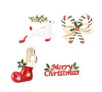 JOYOFREELY 4pcs Christmas Elk Brooch Set with Smooth Edges and Bright Colour, Cartoon Style Plastic and Metal Pins for Taking Photos and Xmas Party Clothes Decoration