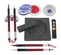 JOYOFREELY Chinese Calligraphy Brush Set with Ink Stone and Ink Stick Traditional Fan-shaped Calligraphy Supplies Premium Brush Pens for Writing and Painting Random Color