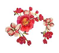 JOYOFREELY Large Embroidered Lace Sew-on Applique Patch with Colourful Floral Design, Red Polyester Fabric, Easy to Use for DIY Craft Projects and T-Shirt Decoration