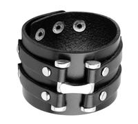 JOYOFREELY Mens Leather Bracelet Punk Style Wide Wristband Cuff with Metal Details, Reusable Versatile Accessory Suitable for Everyday Wear and Formal Events