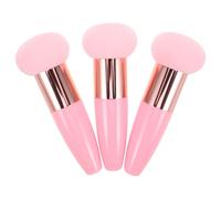 JOYOFREELY Mushroom Head Makeup Sponge 3Pcs Set with Handle, Pink Silicone Puff for Liquid and Powder Foundation, Rose Gold Aluminum Tube Applicator, Suitable for Facial and Blush Makeup