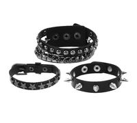 JOYOFREELY Punk Style Multi-layer Faux Leather Studded Bracelet Set of 4, Wide Wrap Wristbands for Men Women, Gothic Biker Wristband Accessories for Rocker Outfits