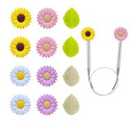 JOYOLA 12 Pcs Silicone Knitting Needle Stoppers, Stitch Stoppers for Knitting Needles, Colourful Flower Leaf Knitting Needle Protectors, Silicone Knitting Needle Caps for Knitting Quilting Sewing