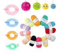 JOYOLA 16PCS Pom Pom Maker Kit,4 Sizes Pompom Makers Tool&12 Colours Knitting Yarn, DIY Pompom Craft Fluff Ball Weaver Knitting for Adults Kids Beginner Handmade Toy