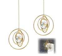 JOYOLA 2pcs Suncatcher, Crystal Galaxy Suncatcher, Hanging Rainbow Prism Window, Hanging Rainbow Sun catcher for Windows, Glass Ball Prism Sun Catcher With 8 Brass Circles