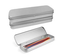 JOYOLA 3 Pieces Metal Pen Pencil, Metal Rectangular Pencil Case, Brush Storage School Makeup Brush Box for School Supplies Pen Holder Makeup Brushes Organizer (Silver)