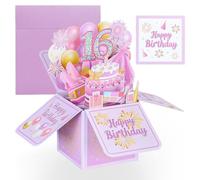 Joyoldelf 16th Birthday Card for Girls Women | 3D Pop-Up Birthday Card, Purple Long Dress & Makeup Design, Ideal 16th Birthday Gifts for Daughter, Sister, Friend
