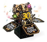 Joyoldelf 30th Birthday Card for Women with Light - 3D Pop Up Black Gold Turntable Romantic Balloons Happy Birthday Card with Candle Note and Envelope - Musical Birthday Cards for Mom Friend Wife