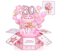Joyoldelf 30th Pop Up Card, Pink Gift Mum Wife Women Envelope & Sticky Note