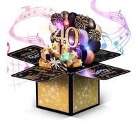 Joyoldelf 3D Pop Up 40th Birthday Card - LED Light & Sound Musical Birthday Cards with Blowable Candle, Note Sheet & Envelope - Gold Explosion Box Happy Birthday Card for 40 Years Old