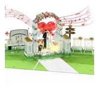 Joyoldelf 3D Pop-Up Wedding Card - Personalized Wedding Day Card with Light & Music, Romantic Car & Arch Design - Unique Greeting Cards for Bride and Groom, Newlyweds, Anniversary, Couple Celebration