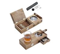 Joyoldelf 5-In-1 Solid Wood Cigar Humidor Set With Wine Holder, Cedar Box, Metal Ashtray, Slots, Drawer - Accessories for Men Home Gifts