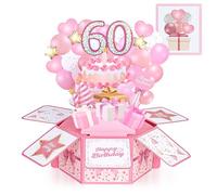 Joyoldelf 60th Birthday Card for Women Mum - 3D Pop Up Birthday Card with Sticky Notes & Envelope, Unique Pink Happy Birthday Greeting Card for Her, 60th Gift for Mum Wife Sister Friend