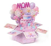 Joyoldelf Mum Birthday Card - 3D Pop-Up Cake Fireworks Balloon Design Greeting Card with Envelope & Note - Happy Birthday Card for Mum Mother from Daughter or Son