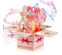 Joyoldelf Mum Birthday Card - 3D Pop-Up Candle Blow Greeting Card with Note & Envelope - Unique Light and Musical Birthday Card for Happy Birthday Mum Gift from Daughter or Son