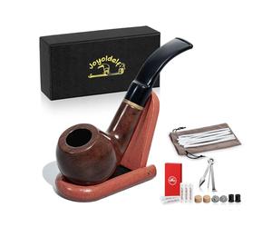 Joyoldelf Smoking Pipes,Bent Ebony Smoking Pipe with Pipe Stand, Smoking Accessories & Wrapped with Gift Smoking Box